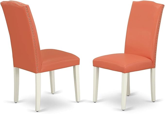 East West Furniture OXEN5-LWH-78 5 Piece Modern Dining Table Set Includes a Square Wooden Table and 4 Pink Flamingo Faux Leather Upholstered Chairs, 36x36 Inch, Linen White