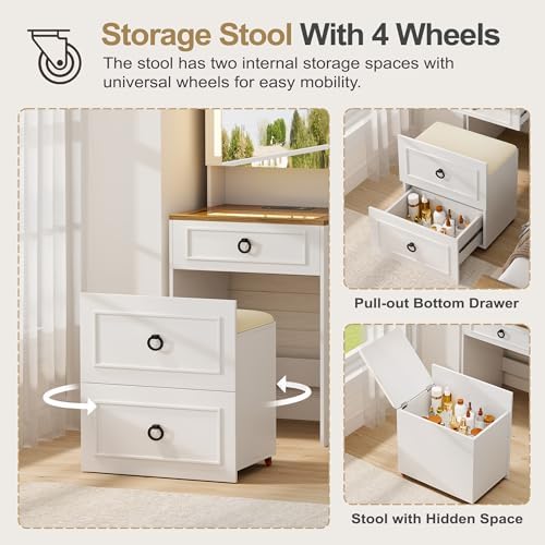 Lvifur 3-in-1 Vanity Desk with Mirror and Lights & Storage Stool - Image 4