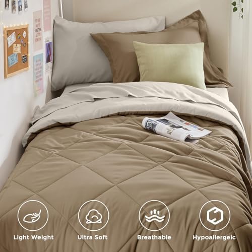 HEVUMYI 5-Piece Twin XL Comforter Set, Khaki & Linen Bed in a Bag - Image 2