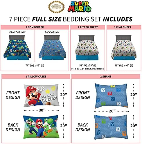 Super Mario Kids Bedding Set, Full Size 7 Piece Comforter and Sheet Set - Image 4
