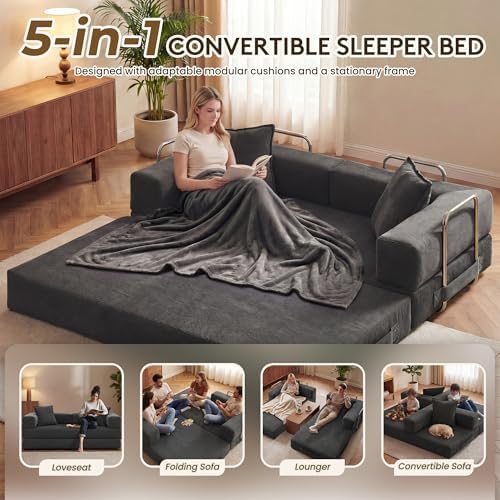 GRUSIGN 78" 5-in-1 Convertible Futon Sofa Bed, Boneless Corduroy - Image 3