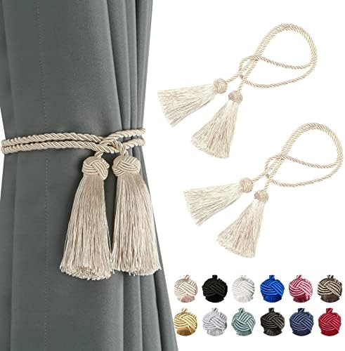 BEL AVENIR 2 Pack Handmade Rope Tassel Curtain Tiebacks by BELAVENIR