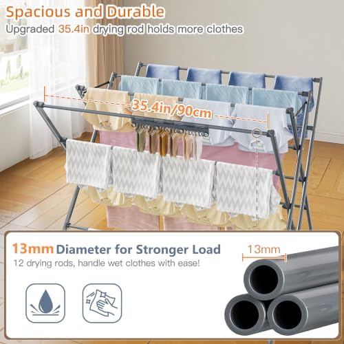 Drying Rack Clothing, 35.4in Long Drying Poles Large Clothes Drying Rack - Image 4