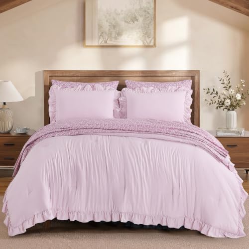 BLOOMHAVEN Full Size Comforter Sets-7 Pieces Ruffle Bedding Floral Sheet by BLOOMHAVEN