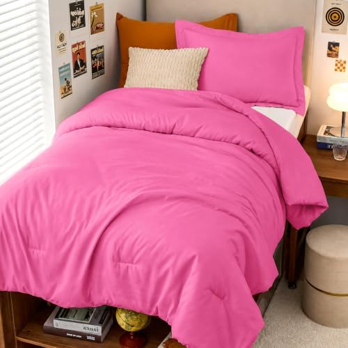 MUXHOMO Twin/Twin XL Comforter Set, 2-Piece All-Season Bedding, Hot Pink by MUXHOMO