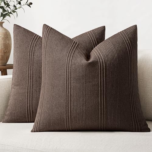 MIULEE Decorative Striped Throw Pillow Covers 18x18 in Reddish Brown 2 Pack by MIULEE
