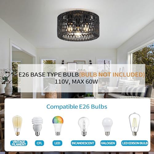 Rattan Ceiling Light Fixture, 3-Light Bohemian Modern Woven Ceiling Light - Image 5