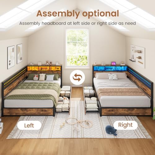 Full Corner Bed Frame with Storage Drawers, Charging Station - Image 4