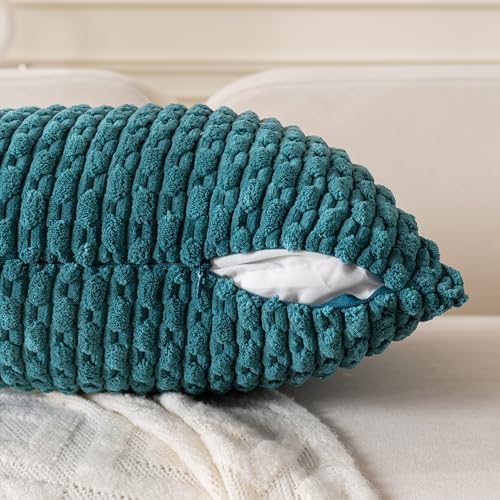 Set of 4 Teal Decorative Throw Pillow Covers 12x20 Inch Corduroy Pillow Covers - Image 5