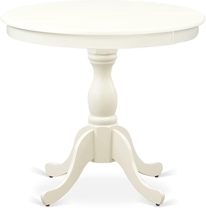 East West Furniture AMGR3-LWH-W 3 Piece Dinette Set for Small Spaces Contains a Round Kitchen Table with Pedestal and 2 Dining Room Chairs, 36x36 Inch, Linen White