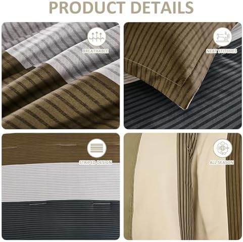 Striped King Size Comforter Set, 7 Pieces Brown Black Beige Bedding Set - Image 4