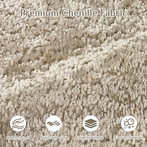 113" Curved Chenille Sectional, 4 Seater Cloud Couch, Light Brown - Image 3