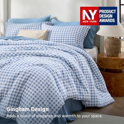 Bedsure Blue Gingham Comforter Set Full, Soft Fall Bedding 3 pcs 82"x86" - Image 2