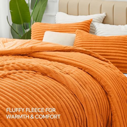 BEDELITE Fleece Twin/Twin XL Comforter Set, Fluffy Bed Set, Burnt Orange - Image 6