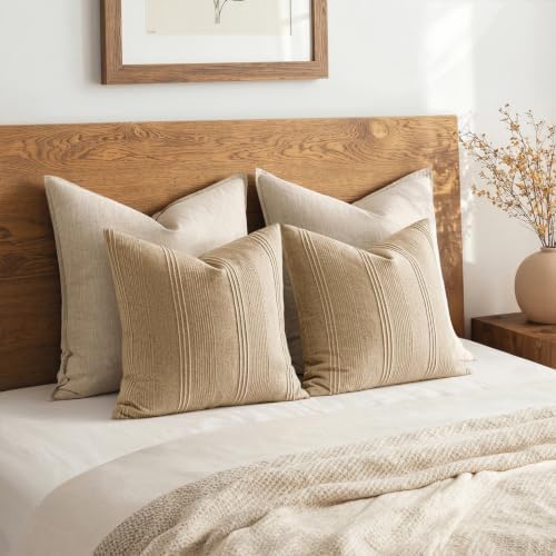 MIULEE Decorative Striped Throw Pillow Covers 18x18 Inch Camel 2 Pack - Image 6