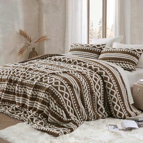 Wonderful Tufted Boho Comforter King, 3 Piece Flannel Fair Isle Geometric - Image 2
