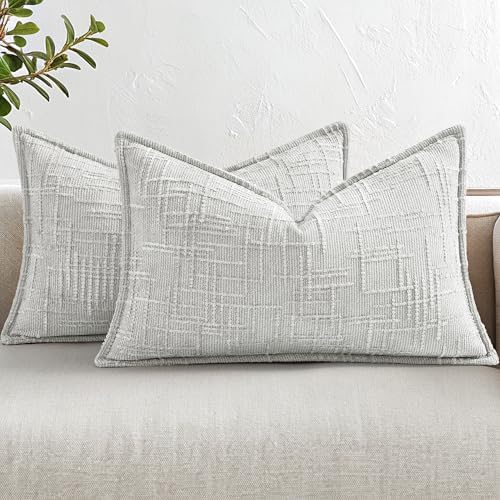 decorUhome Chenille Throw Pillow Covers 12x20 Set of 2, Light Grey by decorUhome