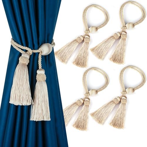 4 Pack Curtain Tiebacks with Tassel, Decorative Curtain Holdback by HedongHexi