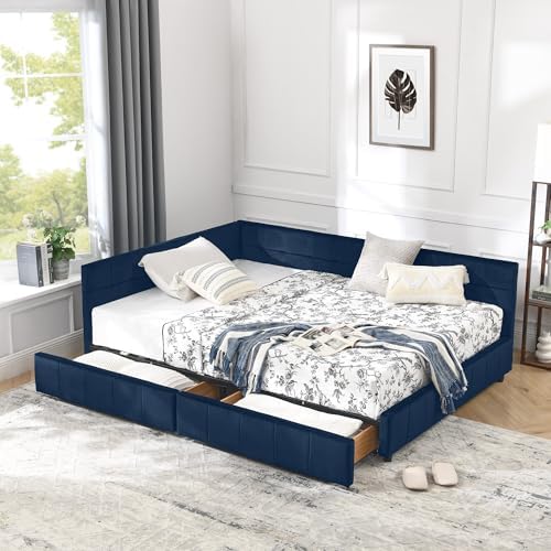 RuiSiSi Full Size Daybed with Storage Drawers, Upholstered Corner Bed with L by RuiSiSi