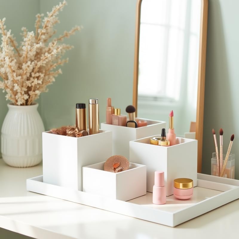 Buffet Risers，Food Risers for Buffet Table，Display Stand Shelf for Party Catering Desset，Acrylic Cube Display Nesting Risers with Hollow Bottoms（6PCS White）