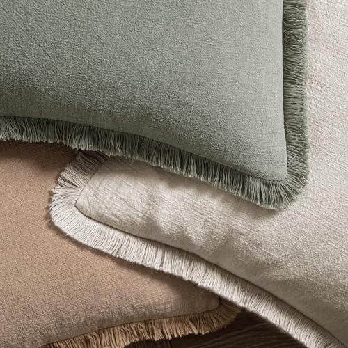MIULEE Linen Fringe Decorative Throw Pillow Covers Natural Beige 20x20 - Image 4