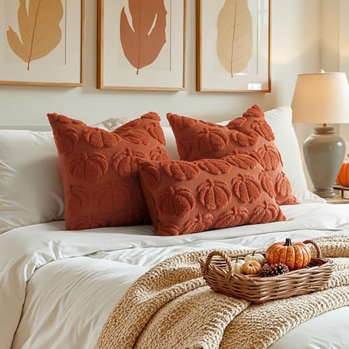 MIULEE Fall Pillow Covers Pumpkin Fall Decor 26x26 Rust - Image 3
