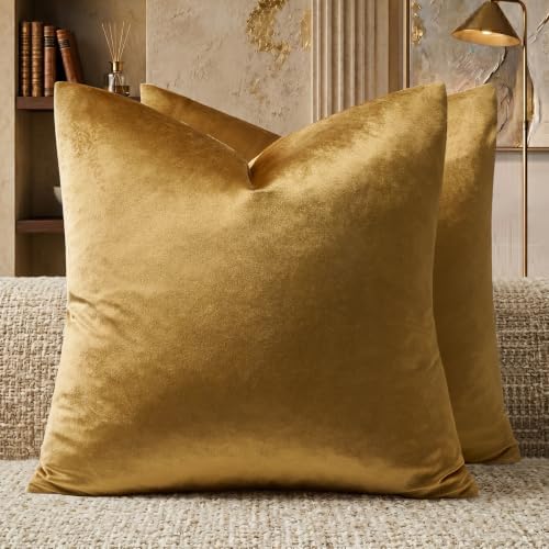 GIGIZAZA Golden Velvet Pillow Covers 24x24 Decorative Pillows Pack of 2 by GIGIZAZAFocusingonhomedecoration