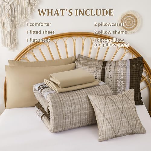 Dintszyayue Brown Comforter Set King Size, 8 Pieces Boho Striped Bed in a Bag - Image 6