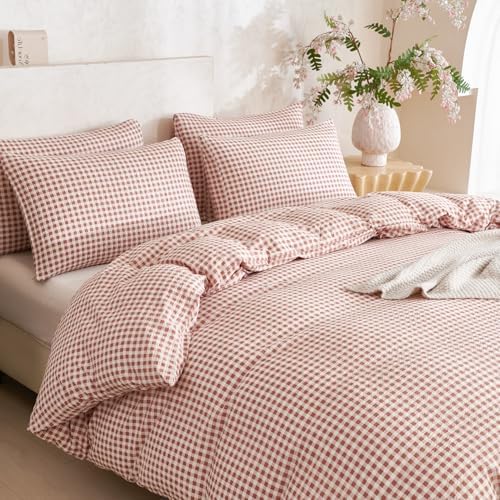 Brown Comforter Set Queen Size Grid 100% Soft Washed Microfiber Jacquard 3 - Image 4