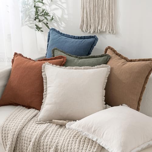 MIULEE Linen Fringe Decorative Euro Throw Pillow Covers Blue Ashes 24x24 - Image 5