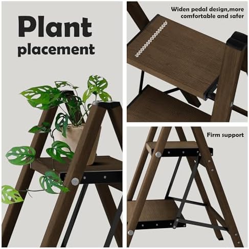 Taranta 2 Step Stool Foldable, Aluminum Step Ladder-Walnut - Image 2
