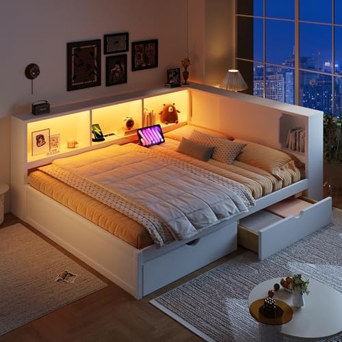 Queen Size Corner Bed Frame by HarperBrightDesigns