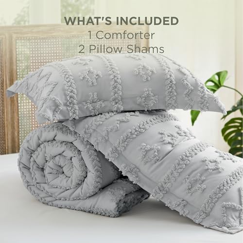 Bedsure Boho Comforter Set Oversized Queen, Bedroom Bedding Set Light Grey - Image 6