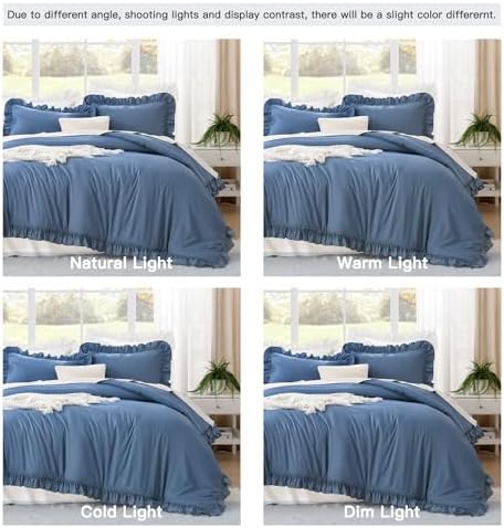 Litanika Queen Comforter Set, 3 Pieces Ocean Blue Ruffle Bedding Set - Image 6