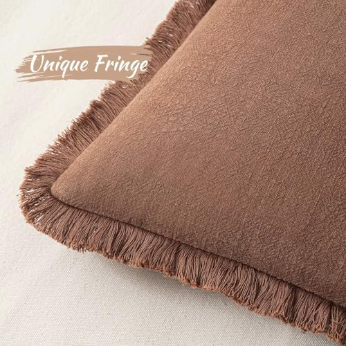 MIULEE Linen Fringe Decorative Fall Lumbar Throw Pillow Covers Brick 12x20 - Image 2