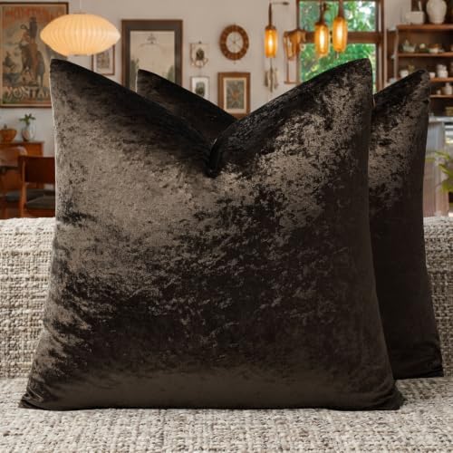 GIGIZAZA Crushed Brown Velvet Throw Pillow Covers 20x20 Pack of 2 by GIGIZAZAFocusingonhomedecoration
