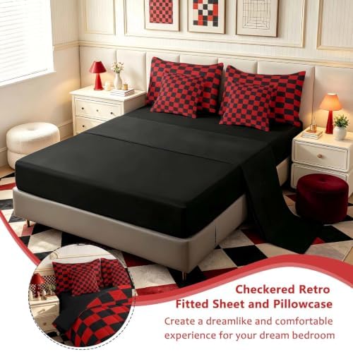 Feelyou Checkered 7 Piece Bedding Set Teen Red Black Plaid Comforter Set - Image 4