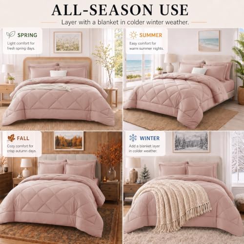 CozyLux Full Comforter Set 82"x86" Dusty Pink - Image 7