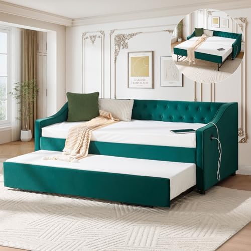 Daybed with Trundle Bed Twin, Upholstered Day Beds Frame by GEEVIVO