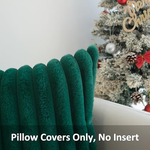 JOJUSIS Faux Fur Plush Throw Pillow Covers, Dark Green, 16 x 16-Inch - Image 2
