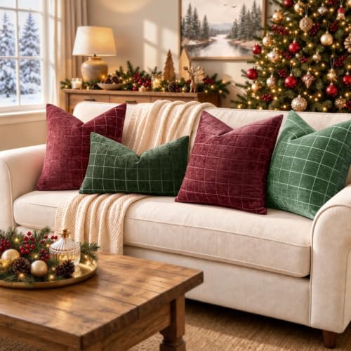 MIULEE Christmas Burgundy Plaid Decorative Throw Pillow Covers - Image 3
