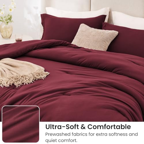 Love's cabin Burgundy Full Comforter Set, 3-Piece Prewashed Bed Set - Image 4