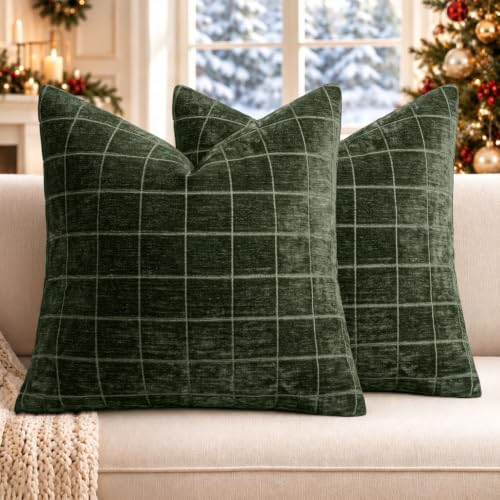 MIULEE Christmas Dark Green Plaid Decorative Throw Pillow Covers by MIULEE