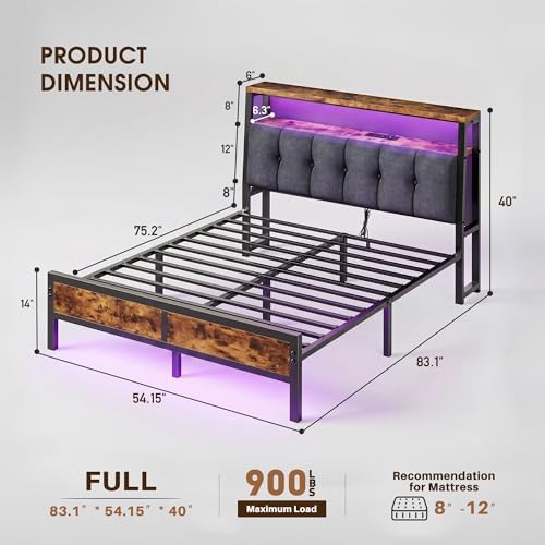 Full Size Bed Frame with Headboard & Charging Station - Image 2