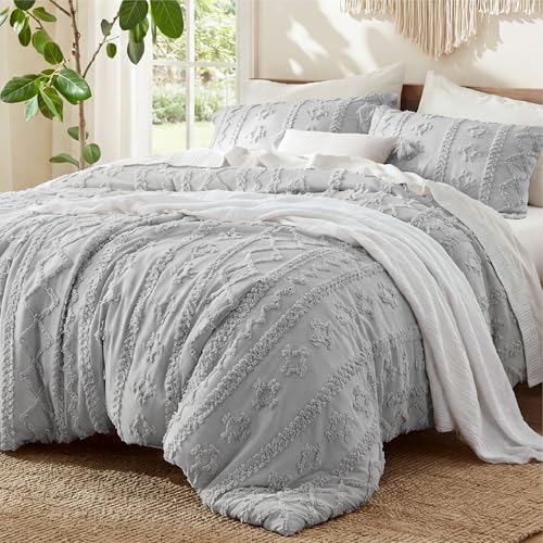 Bedsure Tufted Boho Comforter Set Twin, Bedroom Decor Bedding Set Light Grey by BEDSURE