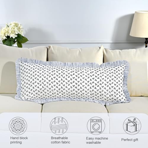 Ridhi Baby Blossams Hand Block Print Ruffle Pillow Sham 36x14 Inch Set of 1 - Image 5
