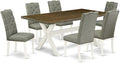 East West Furniture X077EL207-7 7 Piece Dining Room Table Set Consist of a Rectangle Dining Table with X-Legs and 6 Gray Linen Fabric Upholstered Parson Chairs, 40x72 Inch, Multi-Color