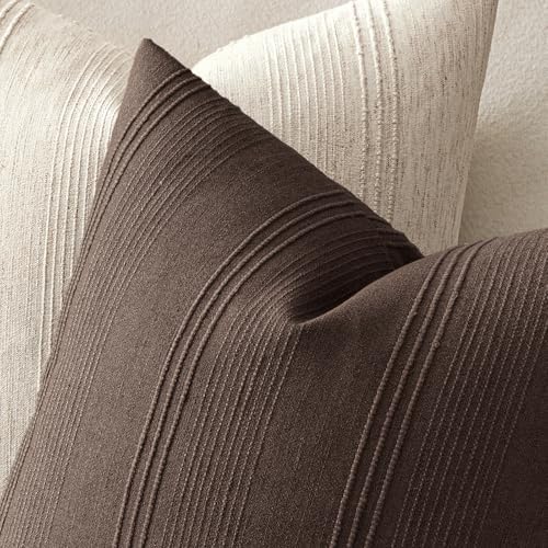 MIULEE Decorative Striped Throw Pillow Covers 18x18 in Reddish Brown 2 Pack - Image 3