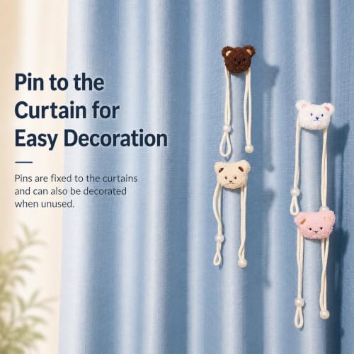 Beige Bear Curtain Tiebacks 4 Pack, Adjustable No-Drill Rope Ties - Image 6