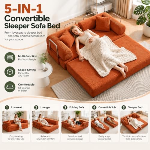 78.8" Convertible Futon Sofa Bed, Boneless Sleeper Couch - Image 5
